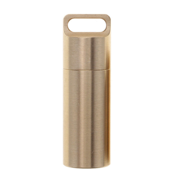 Pill Box Case Holder EDC Brass Waterproof Pill Capsule Container Keychain