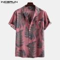 INCERUN Men Short Sleeve Lapel Printed Shirt Tropical Leaf Pattern Floral Shirt Casual Summer Hawaiian Holiday Camisa Tops S-5XL. 