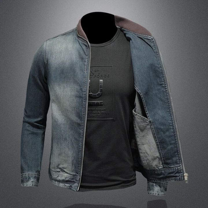 2023High-end%20Fashion%20Handsome%20Trend%20Personality%20Embroidered%20Vintage%20Denim%20Coat%20Done%20Old%20Yellow%20100%25%20Cotton%20Formal%20Four%20Seasons%20-%20Image%205