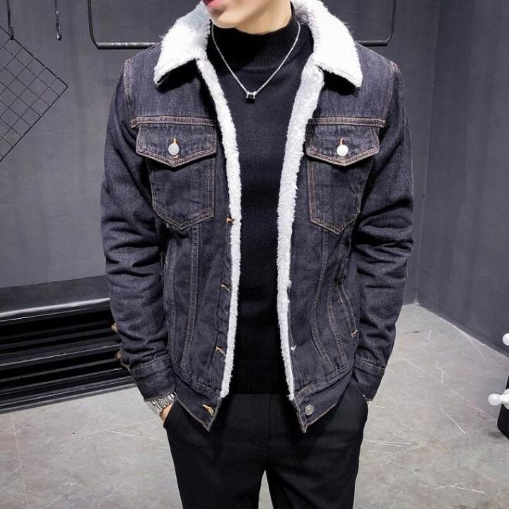 Winter Denim Mens Denim Jacket With Fleece Collar LZLER Mens