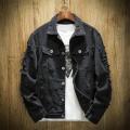 Autumn Men's Jean Jacket Slim Fit Cotton Denim Jacket Red We Black Ripped Hole Jean Coats Men Outwear Plus size.