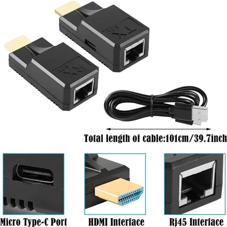 【High Cost-Performance】 60M HDMI Extender over Single Rj45 Cat6 Cable 1080P  HDMI Ethernet Extender Adapter for PC Loptop HDTV Monitor