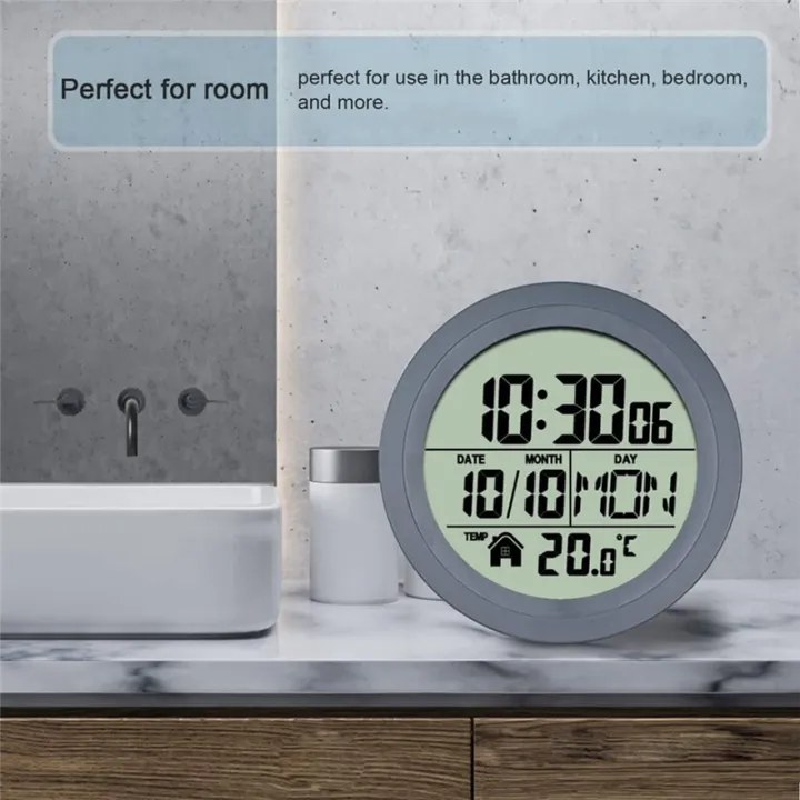 1%20PCS%20No%20Punching%20Suction%20Cup%20Clock%20Gray%20Plastic%20Home%20Waterproof%20Bathroom%20Kitchen%20Clock%20LCD%20Digital%20Display%20Clock%20Temperature%20Detector%20-%20Image%202