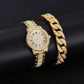 Women's Fashion Full Diamond Quartz Watch with Bracelet 2pcs Set.