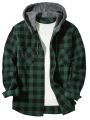 Men's Business Spring And Autumn Plaid Casual Button Down Hooded Long Sleeved Shirt Hoodie Flannel Jacket Tops. 