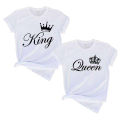 White  Half Sleeve King Queen Couple T-shirts - T Shirt. 