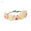 Boho Flower Crown Floral Garland Headband Flower Headpiece with Ribbon Champagne. 