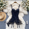 Sweet Cute Black Night Dress Ruffle Cake Lolita Princess Dress Hollow Strapless Evening Dress Nightgown Cosplay Pajama.