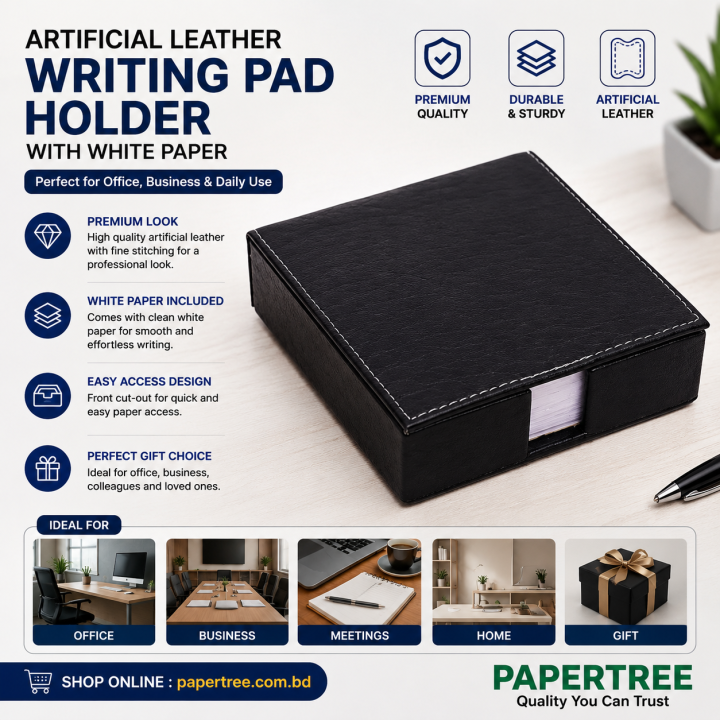 Elegant Black Leatherette Post-it Note Holder with Magnetic Slit Pads