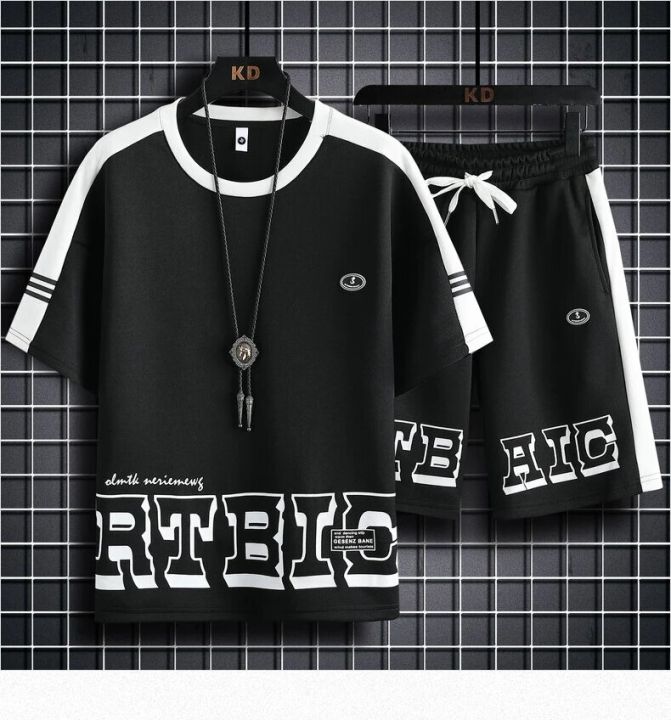 New Fashionable Mens Summer Drop Shoulder T-Shirt + Shorts Set