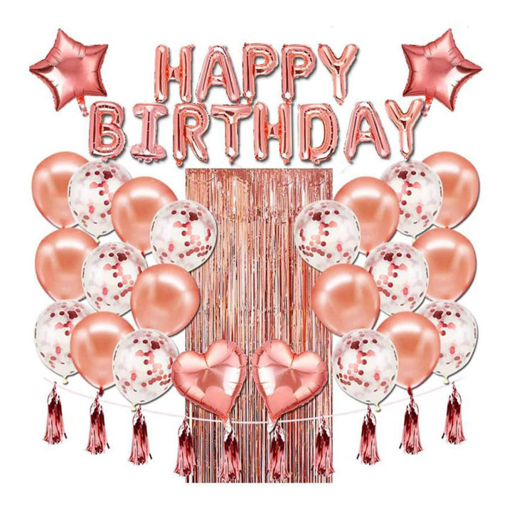 Migeet%2040PCS%20Rose%20Gold%20Birthday%20Party%20Decorations%20Set%20Boys%20Girls%20Women%20Birthday%20Party%20Supplies%20Reusable%20Happy%20Birthday%20Sequin%20Heart%20Balloons%20Tassel%20Door%20Curtain%20for%20Baby%20Birthday%20Party%20Decorations%20-%20Image%202