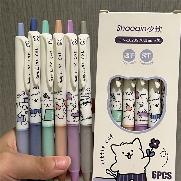 6pcs%20Cute%20Pens%20Black%20Ink%20Pen%20Set%20Kawaii%20Kitten%20Quick-Drying%20Gel%20Pen%20Office%20Accessories%20Stationery%20Supplies%20Aesthetic%20Stationery%20-%20Image%202