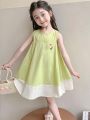 Girls fashionables Sleeveless Dress Children Sleeveless Skirt Flower Sweet Princess Kids Girls Dress.