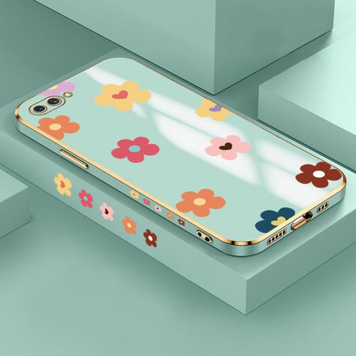 Jizetin (Free Lanyard) for OPPO A3S / A12E / Realme C1 Case INS Style Flower Luxury 6D Plating Soft Casing Silicone Ultra Thin Phone Cover