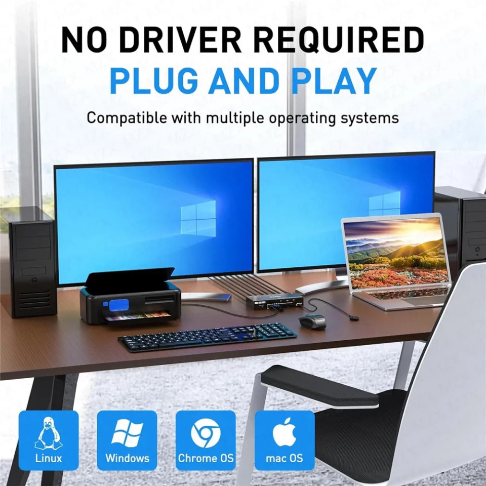 KCEVE 8K Displayport KVM Switch 2 Monitors 3 Computers 8K@60Hz 4K@144Hz