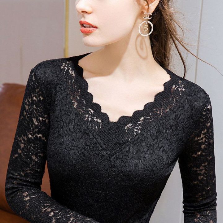 Women's%20Lace%20Bottoming%20Shirt2023Spring%20Slim%20Fit%20Inner%20Wear%20Small%20Shirt%20with%20Lace%20plus%20Velvet%20off-Shoulderv-Neck%20Top%20-%20Image%206