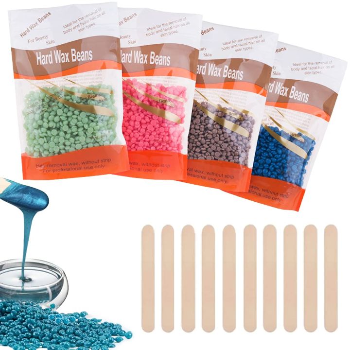 Hard Wax Beans (300g), 10pcs Wooden Waxing Applicator Sticks