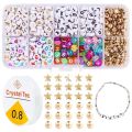 1 Box Round Acrylic English Alphabet Letter Beads Set With Stretch Cords For Name Bracelets Jewelry Making Kit For Children Gift. 