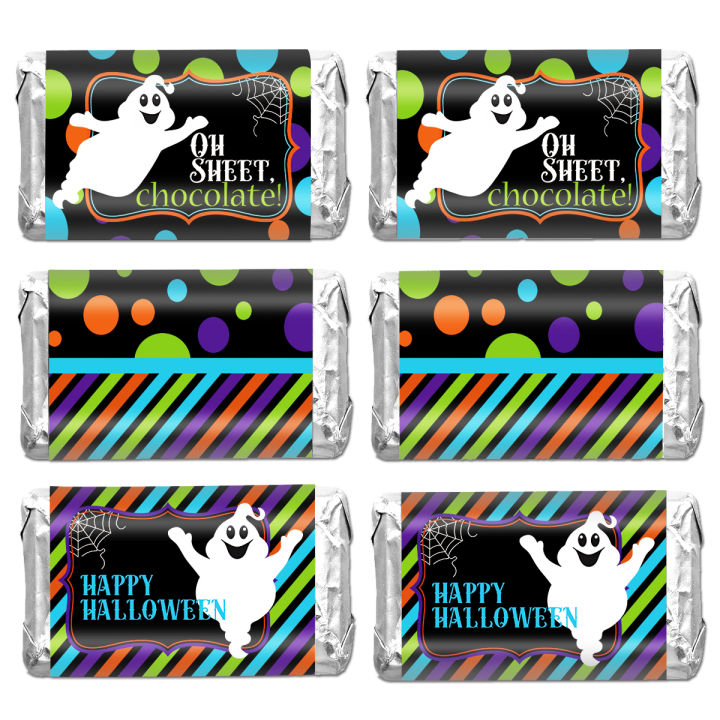 5 Sheets Halloween Candy Bar Labels,Oh Sheet Ghost, Pumpkin Mini Candy Bar Wrappers Chocolates Bar Stickers Halloween Decoration