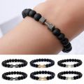 High Quality Men's Beaded Bracelet Natural Black Matte Agate Dumbbell Charm Bracelet Energy Fitness Barbell Fashion Jewelry. 