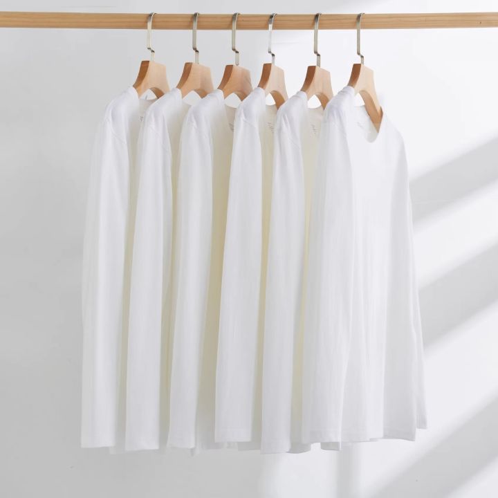 230%20Kedaifa%20Xinjiang%20Cotton%20Long%20Sleeve%20White%20T%20T-shirt%20Heavy%20Loose%20Men's%20and%20Women's%20Inner%20Wear%20Solid%20Color%20All%20Cotton%20Base%20T%20T-shirt%20-%20Image%203