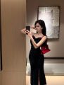 YAENHEY Vintage Sexy Club Prom Red Dresses for Women Spaghetti Strap Slit Velvet Dress Beach Bandage Bodycon Midi Dress Party Elegant.
