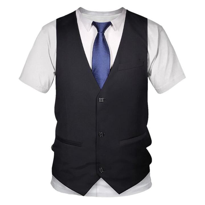 3D T shirt Funny Fake Suit Tuxedo Bow Tie 3D Printed T shirts Men Summer Fashion Short Sleeve Streetwear Fake Suit Vest Tshirt