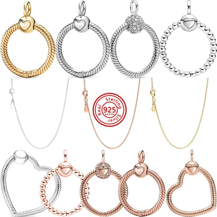 2022 New 925 Silver Rose Gold O Heart Circle Pendant Necklace Fit