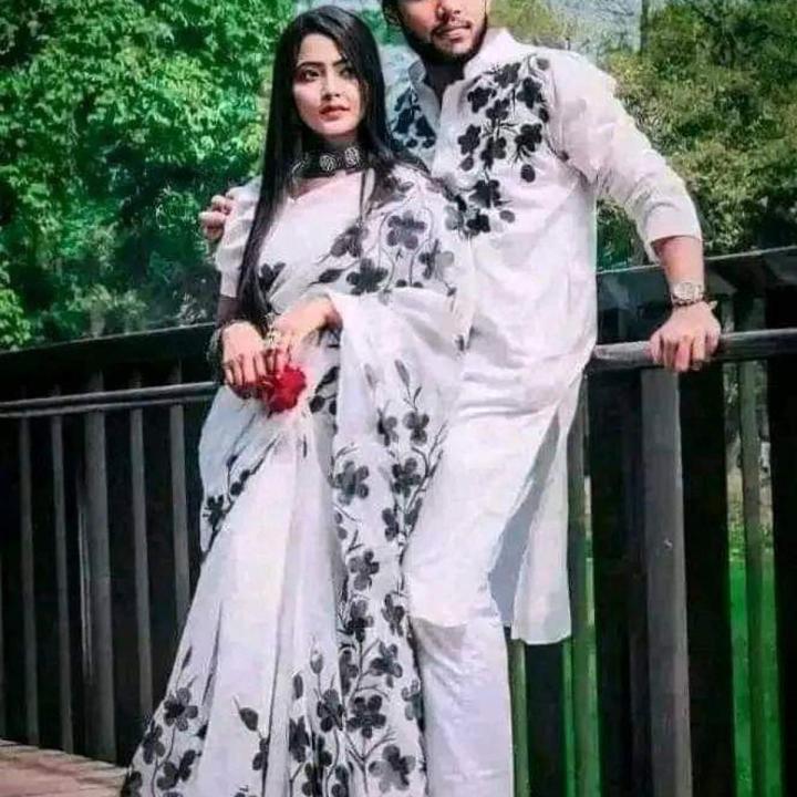 Stylish & fashionable New Matching best Hand Print /Coupple Dress/For Men & Women / Saree & Panjabi/ (Combo Set)) - Panjabi - Panjabi For Men