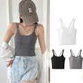Women Camisole Vest Summer Sleeveless Cotton Bustier With Pads Soft Elastic Vest Top Thin Seamless Bralette Spice Girls Tank Top. 
