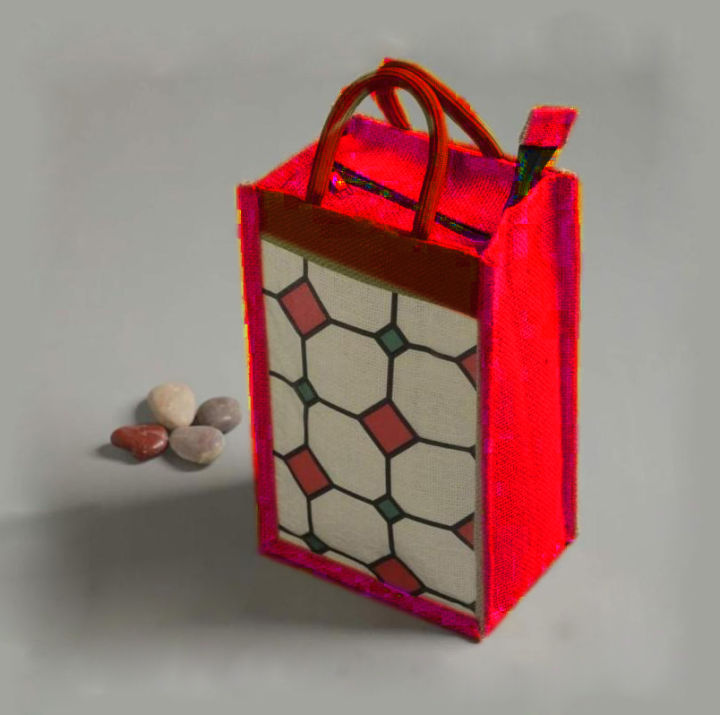 Jute Fabric eco frindly home  made Lunch / tiffin Carrying Bag with soft handle