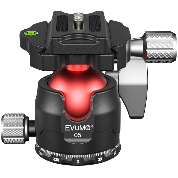 EVUMO C5 Professional Ball Head 38mm Big Ball Head 360° Panoramic Full CNC Low Profile Arca Swiss Plate Tripod Head for Camera