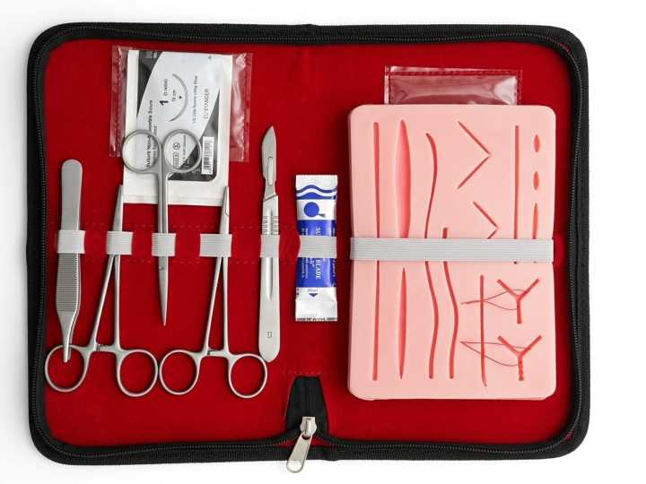 Suture Practice Kit (18 Pieces) for Student Suture Training, Include Suture Pad with 14 Pre-Cut Wounds, Suture Tools, Suture Thread & Needle (Complete Kit)