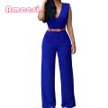 Office Jumpsuit Breathable Straight Pants with Belt Women Rompers. 