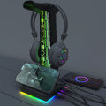 RGB Gaming Headphone Stand Dual USB Port 3.5mm Audio Port 10 Lighting Effects Desktop Gaming Headset Holder Hanger for Gamer PC. 