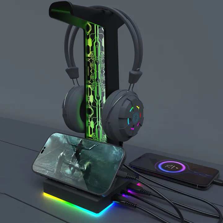 RGB%20Gaming%20Headphone%20Stand%20Dual%20USB%20Port%203.5mm%20Audio%20Port%2010%20Lighting%20Effects%20Desktop%20Gaming%20Headset%20Holder%20Hanger%20for%20Gamer%20PC%20-%20Image%203