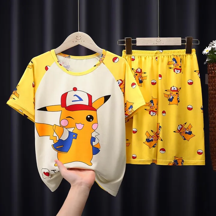 Pokemon%20Pikachu%20Summer%20Short%20Sleeve%20Shorts%20Cartoon%20Toddler%20Girls%20Pajamas%20Set%20Anime%20Figure%20Children%20Clothing%20Boys%20Fashion%20Clothes%20-%20Image%202