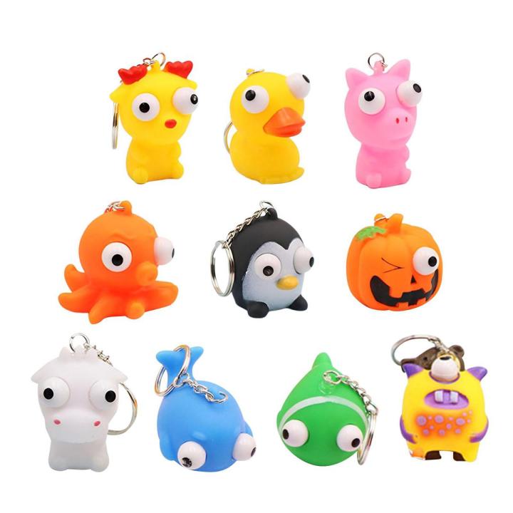 Fidget Toy Keychain Cute Animal Squeeze Toy Keyring Mochi Squish Toy Pop Out Eyes Decompression Home Decor Easter Party Favors Classroom Prizes