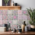 24PCS Moroccan Style Ceramic Tiles Wall Sticker Heat Resistant Kitchen Backsplash DIY Murals Self Adhesive Waterproof Wallpapers.