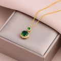Vintage Style Lucky Guard Green Pendant Stainless Steel Necklaces For Women Fashion Elegant Female Clavicle Chain Jewelry Gift.