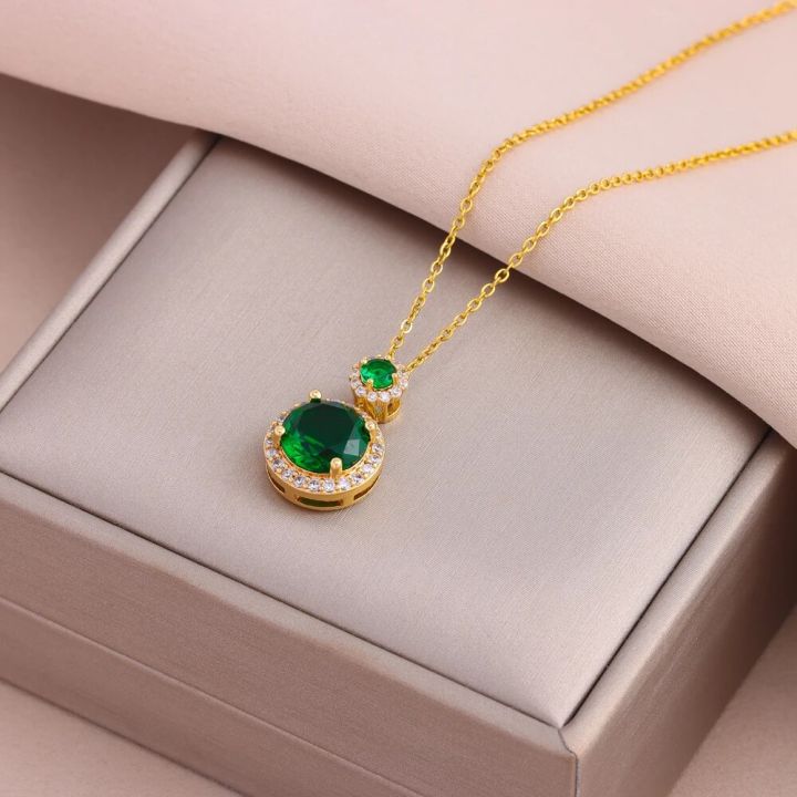 Vintage%20Style%20Lucky%20Guard%20Green%20Pendant%20Stainless%20Steel%20Necklaces%20For%20Women%20Fashion%20Elegant%20Female%20Clavicle%20Chain%20Jewelry%20Gift%20-%20Image%206