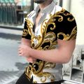 Luxury Man Shirt Male Summer Hawaiian Print Social Short Sleeve Men's Casual Single Button Slim Blouses Mens Designer Clothes.