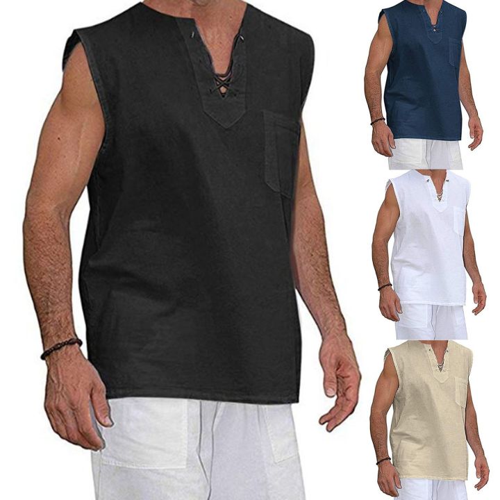 Men%20Shirt%20Solid%20Color%20V%20Neck%20Loose%20Lace%20Up%20Summer%20Top%20for%20Daily%20Wear%20-%20Image%207