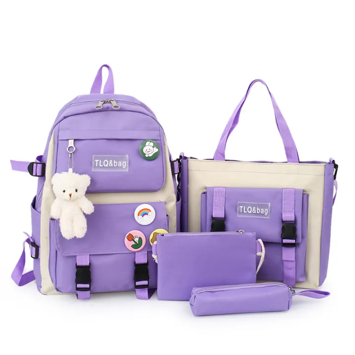 Women's%20Bag%20New%20Canvas%20Backpack%20Women's%20Korean%20Version%20Harajuku%20Large%20Capacity%20Four-Piece%20Set%20Middle%20School%20Backpack%20College%20Student%20School%20Bag%20-%20Image%206