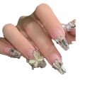 Wearing nail handmade nail piece temperament white broken diamond butterfly wearing nail piece short 24 pieces of nail stickers wholesale. 