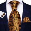 Hi-Tie Red Fashion Paisley 100% Silk Men's Tie Set 8.5cm Wedding Ties For Men New Design Hanky Cufflinks Set Quality Necktie.