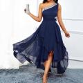 Women One Shoulder A-line Maxi Dress Summer Fashion Diagonal Collar Asymmetrical Hemline Party Dress Elegant Ladies Vestido. 