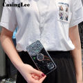 Casinglee for Samsung Galaxy A22 5G case Shiny Ring Glitter Soft Transparent Holder Stand Back cover with String for Samsung A22 5G Phone cases cover Stars Moon Girls For girls and Boys. 