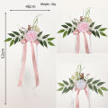 GC Wedding Decorations, Wedding Chair Decorations With Artificial Open Rose, Green Leaves, Handmade Chiffon Ribbons, Wedding Flowers Decorations For Ceremony.
