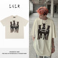 【Flash sale】 100%Cotton West Coast Fashion Doberman Short SleeveTT-shirt Men's Hound Printed High Street Retro Loose. 